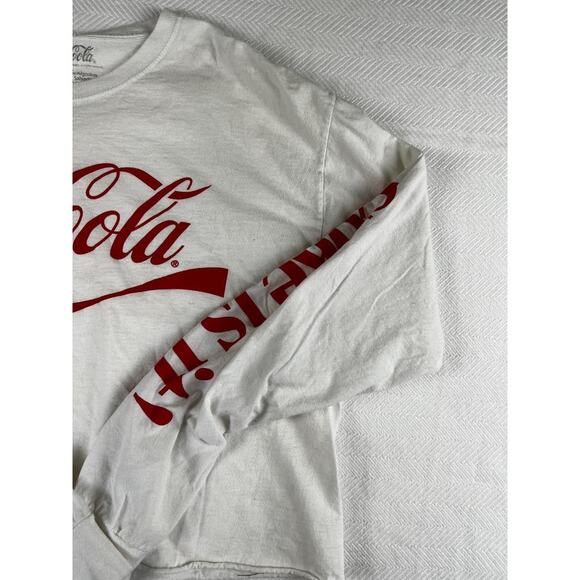 Womens Large Long Sleeve Crop Top Coke Cola Excellent Condition White a2/45 - Picture 7 of 7